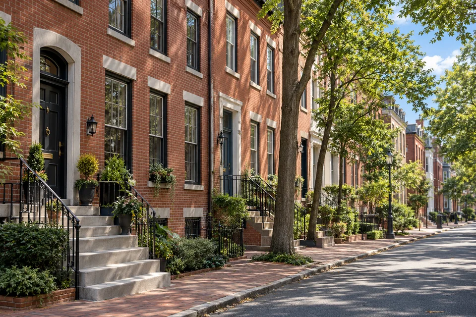AI-generated illustration: Traditional red-brick rowhouses